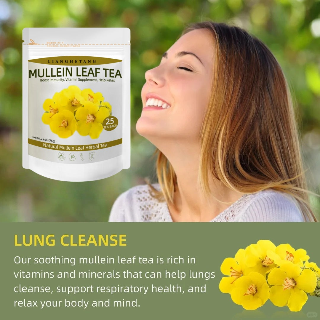Natural Mullein Leaf Tea Lung Cleanse Herbal Supplement for Respiratory Wellness