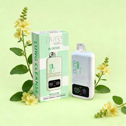 Pure Mate mullein vape pen packaging with mullein botanical design